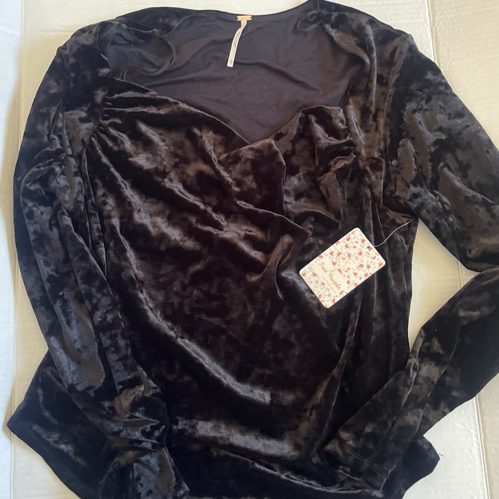Free People Black Velvet Long Large Womens Top